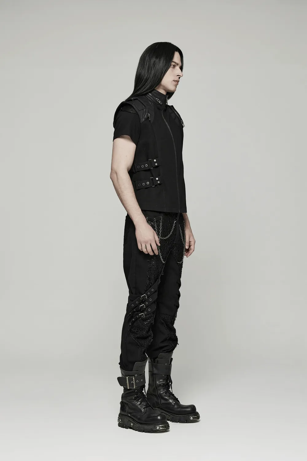 Edgy Black Buckle-Up Gothic Vest for Punk Style