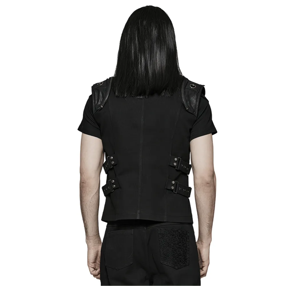 Edgy Black Buckle-Up Gothic Vest for Punk Style