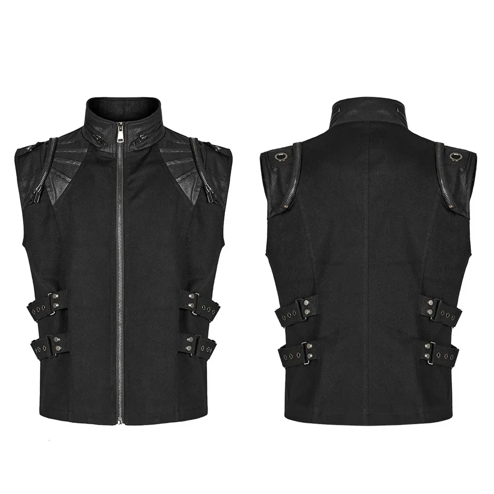 Edgy Black Buckle-Up Gothic Vest for Punk Style