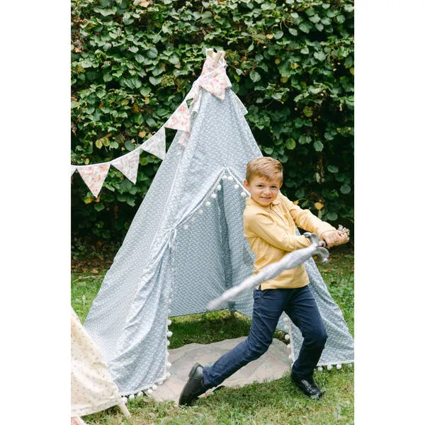 E&E Savannah Play Tent, Blue Ditsy/White Pom