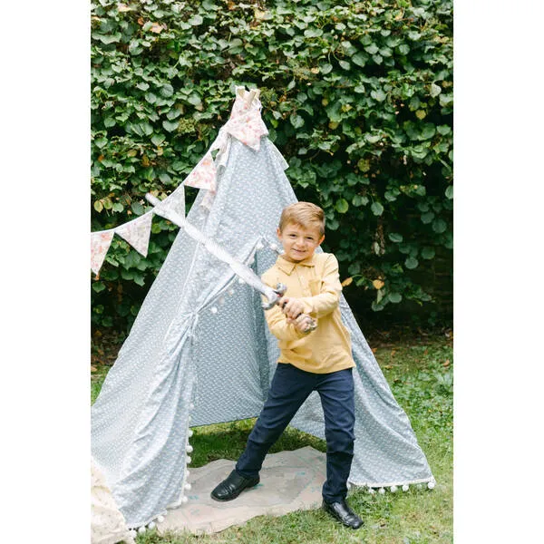 E&E Savannah Play Tent, Blue Ditsy/White Pom