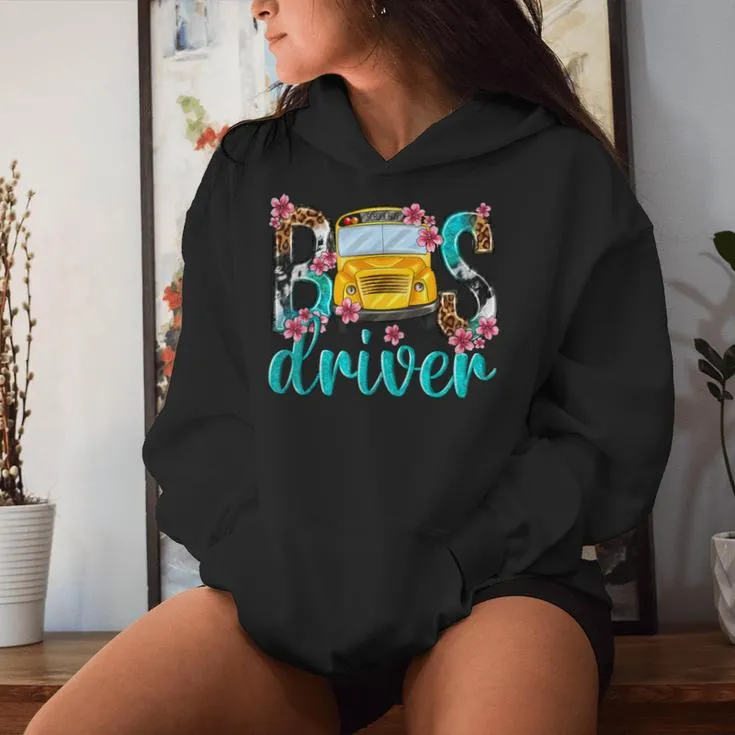 Floral Leopard Bus Driver School Bus Back To School 2023 Women Hoodie