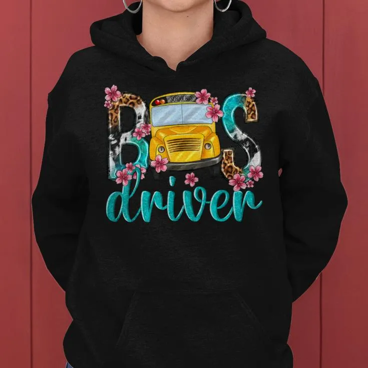 Floral Leopard Bus Driver School Bus Back To School 2023 Women Hoodie