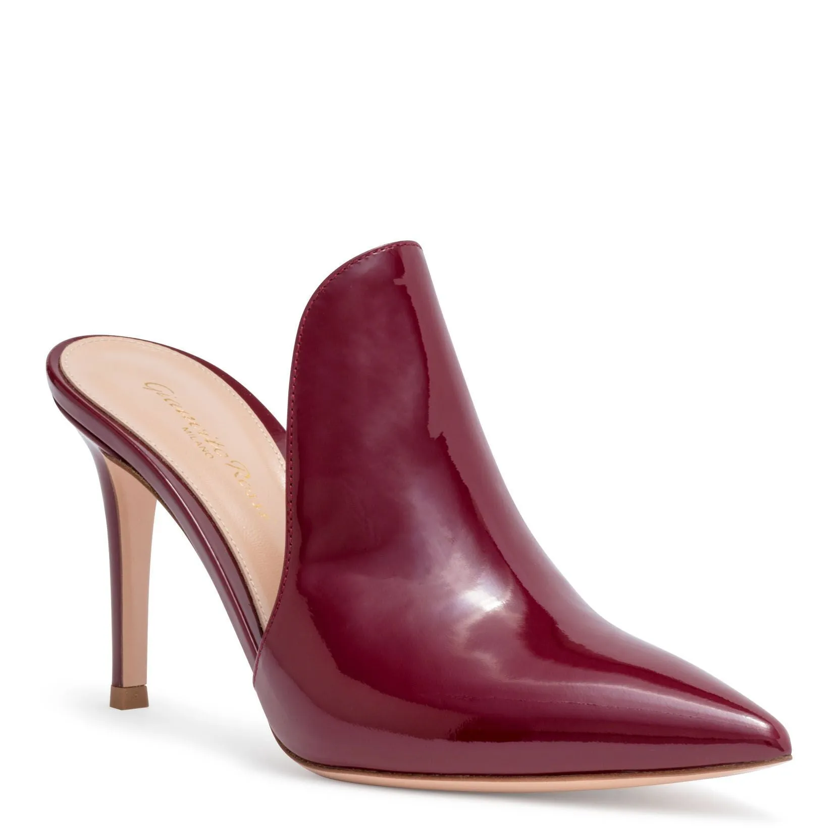 Gianvito Rossi Aramis 85 Burgundy Patent Leather Mules