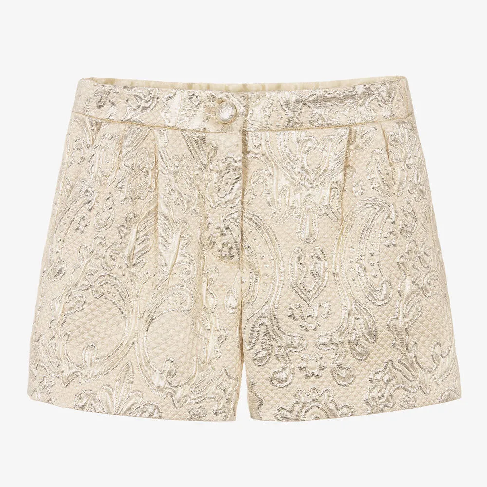 Girls Gold Brocade Shorts 