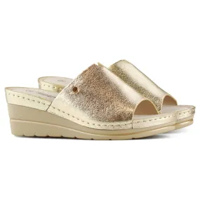 Golden comfortable women's wedge sandals