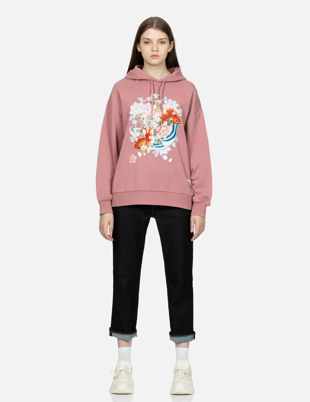 Goldfish and Floral Flow Print Oversized Hoodie