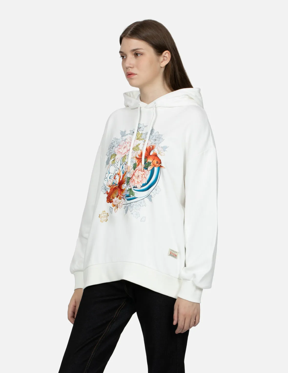 Goldfish and Floral Flow Print Oversized Hoodie