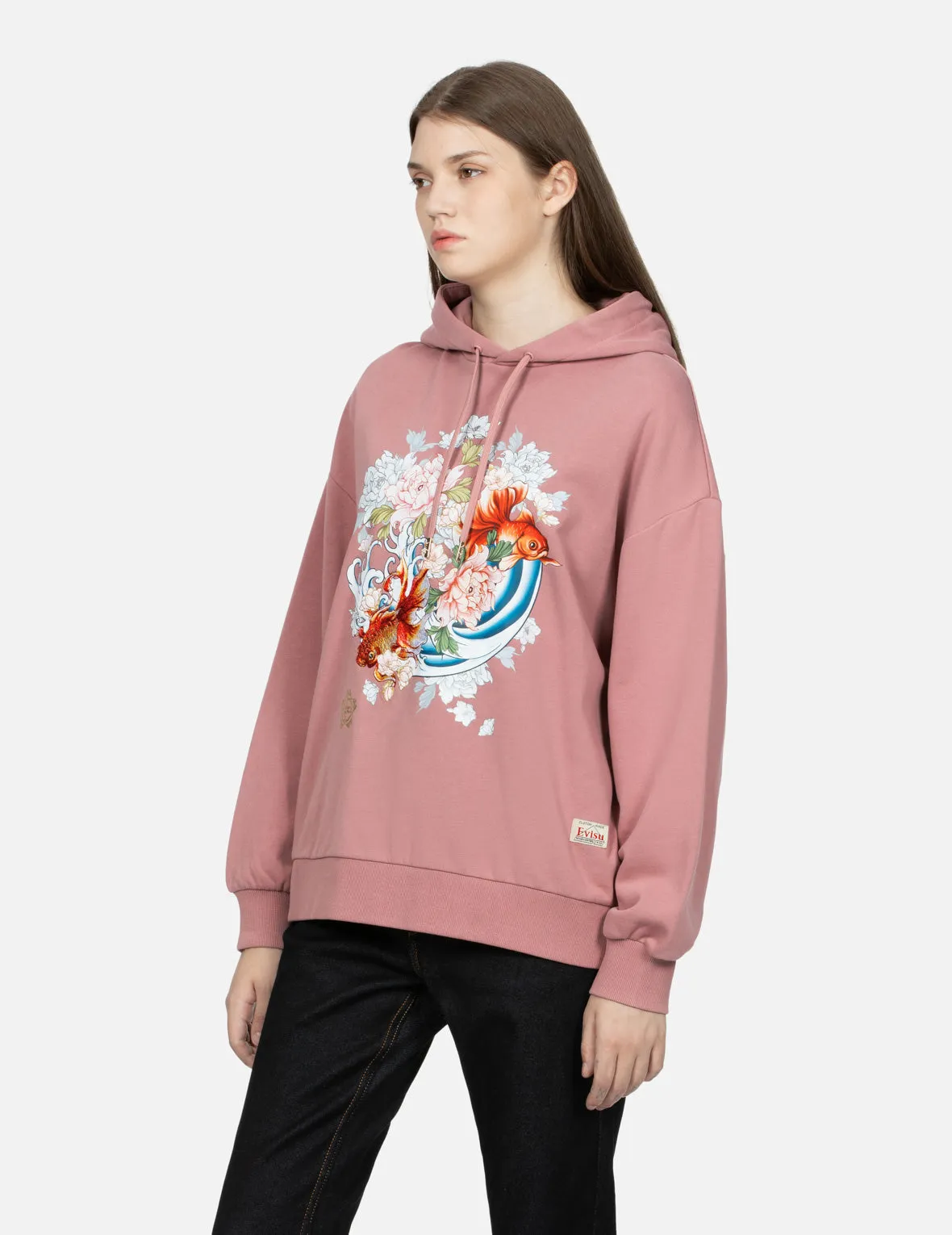 Goldfish and Floral Flow Print Oversized Hoodie