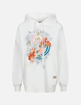 Goldfish and Floral Flow Print Oversized Hoodie