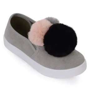 Grey Slip On Pom Pom Trainers