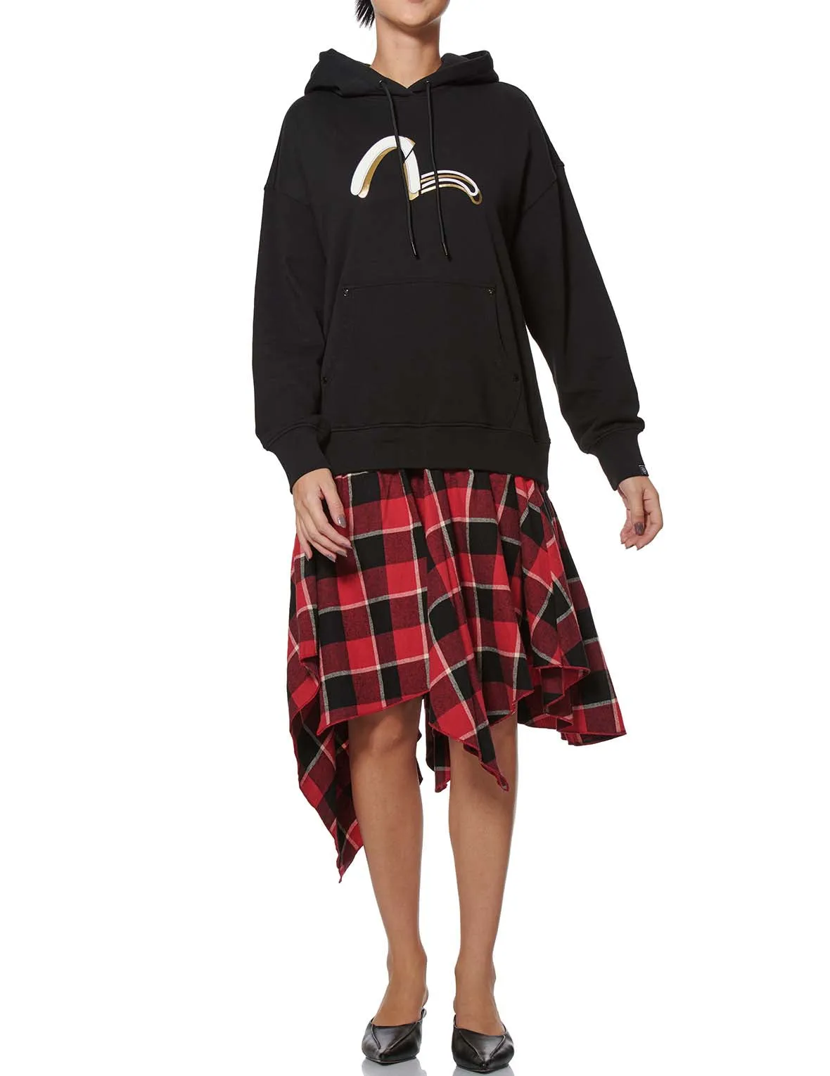 Hoodie and Check Plaid Skirt One-Piece