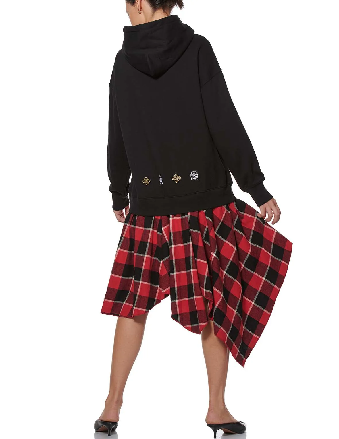 Hoodie and Check Plaid Skirt One-Piece