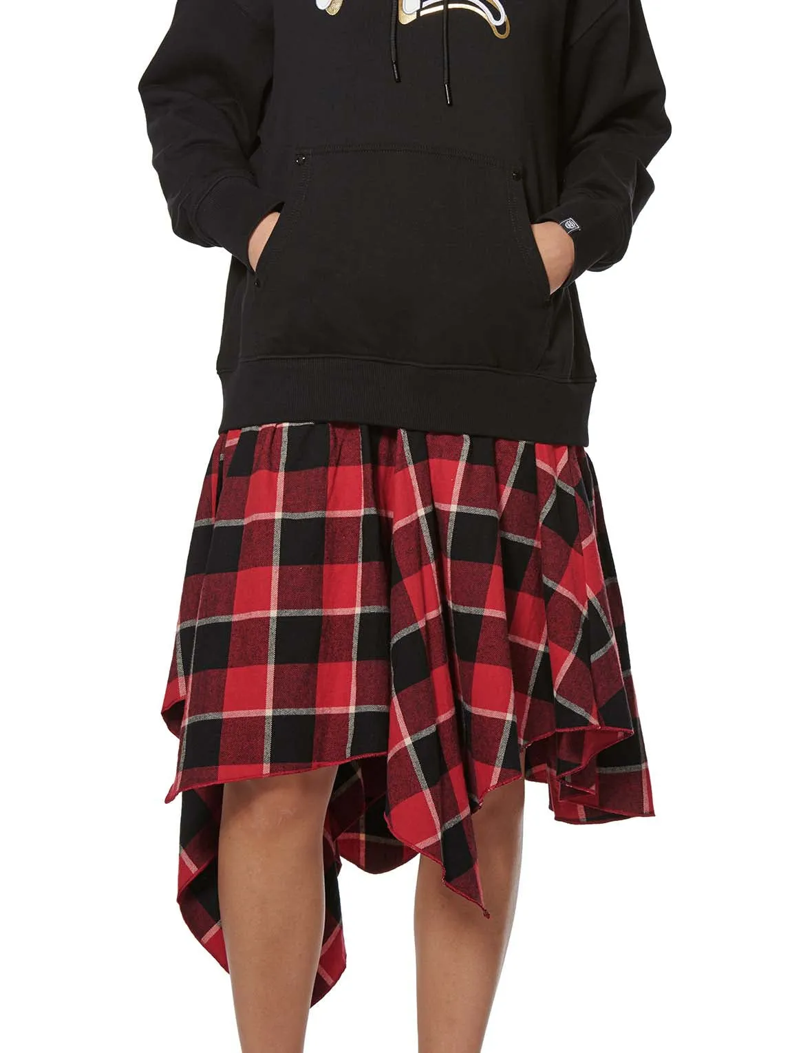 Hoodie and Check Plaid Skirt One-Piece