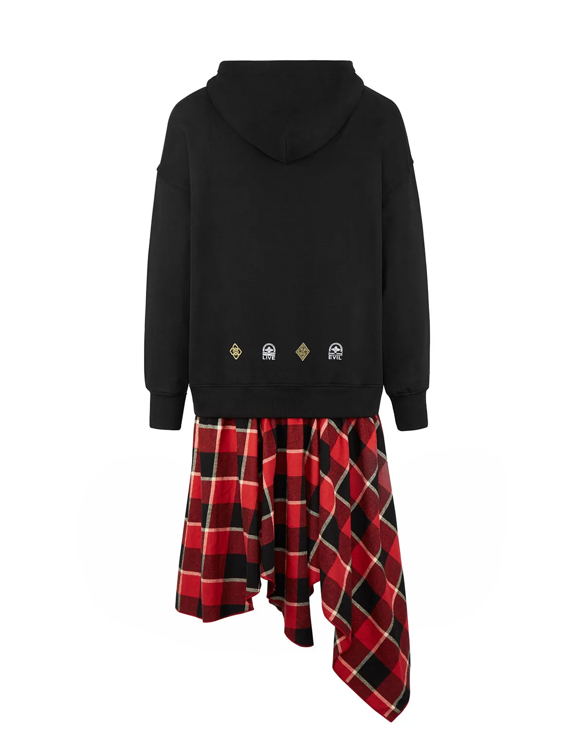 Hoodie and Check Plaid Skirt One-Piece