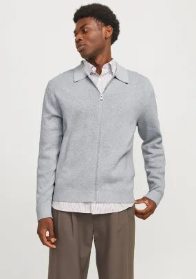 Jack & Jones Milano Zip Up Cardigan, Light Grey