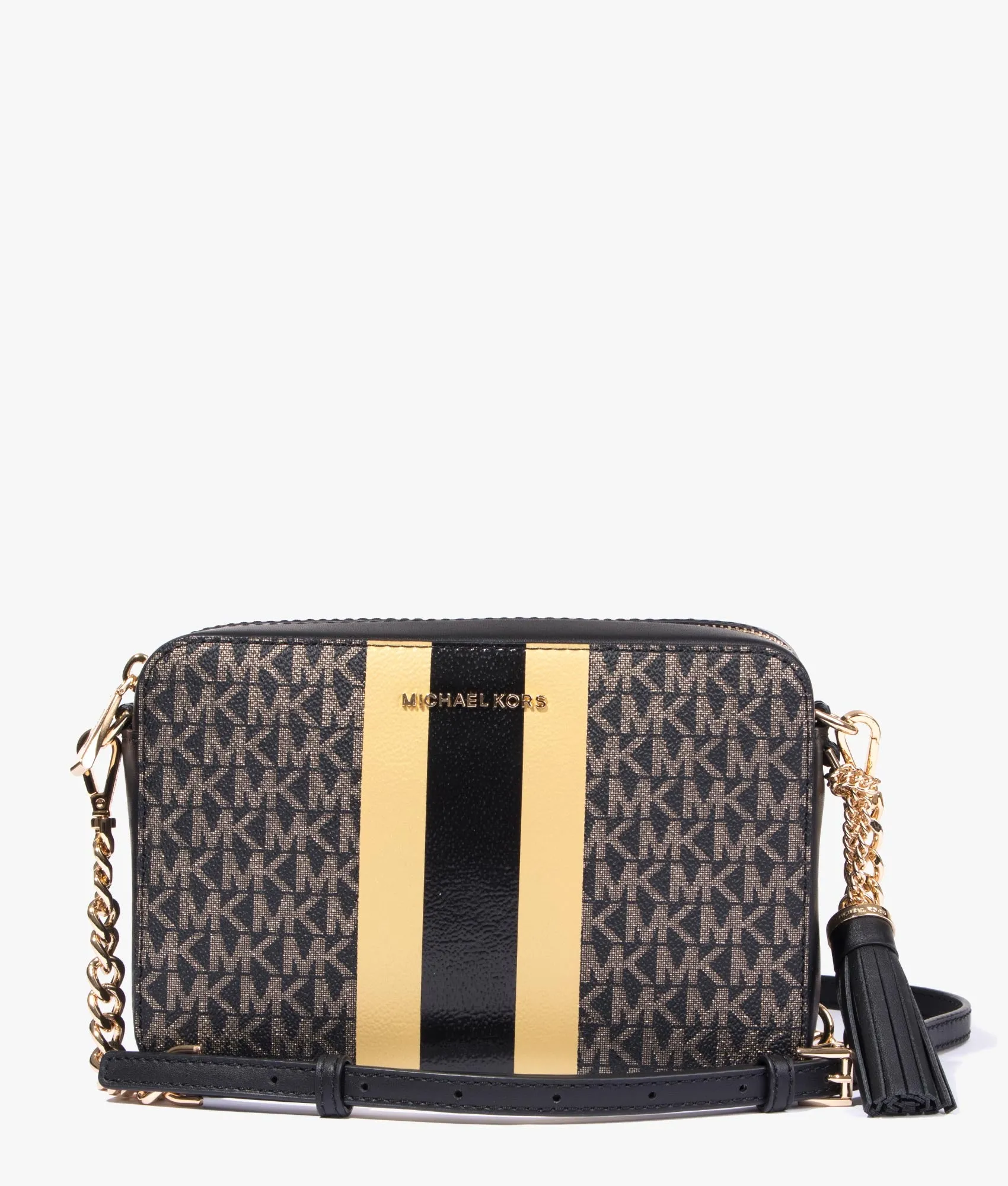 Jet set camera bag in black & gold