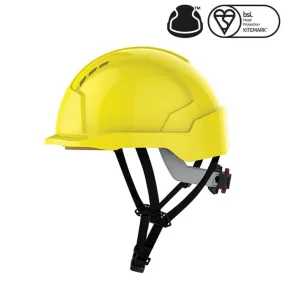 JSP EVOlite Yellow Micro Peak Vented Helmet with Linesman Wheel Ratchet