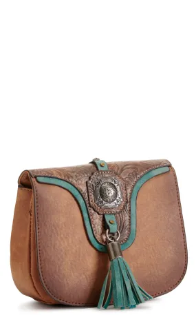 Justin Tooled Leather and Turquoise Convertible Belt Bag / Crossbody Purse