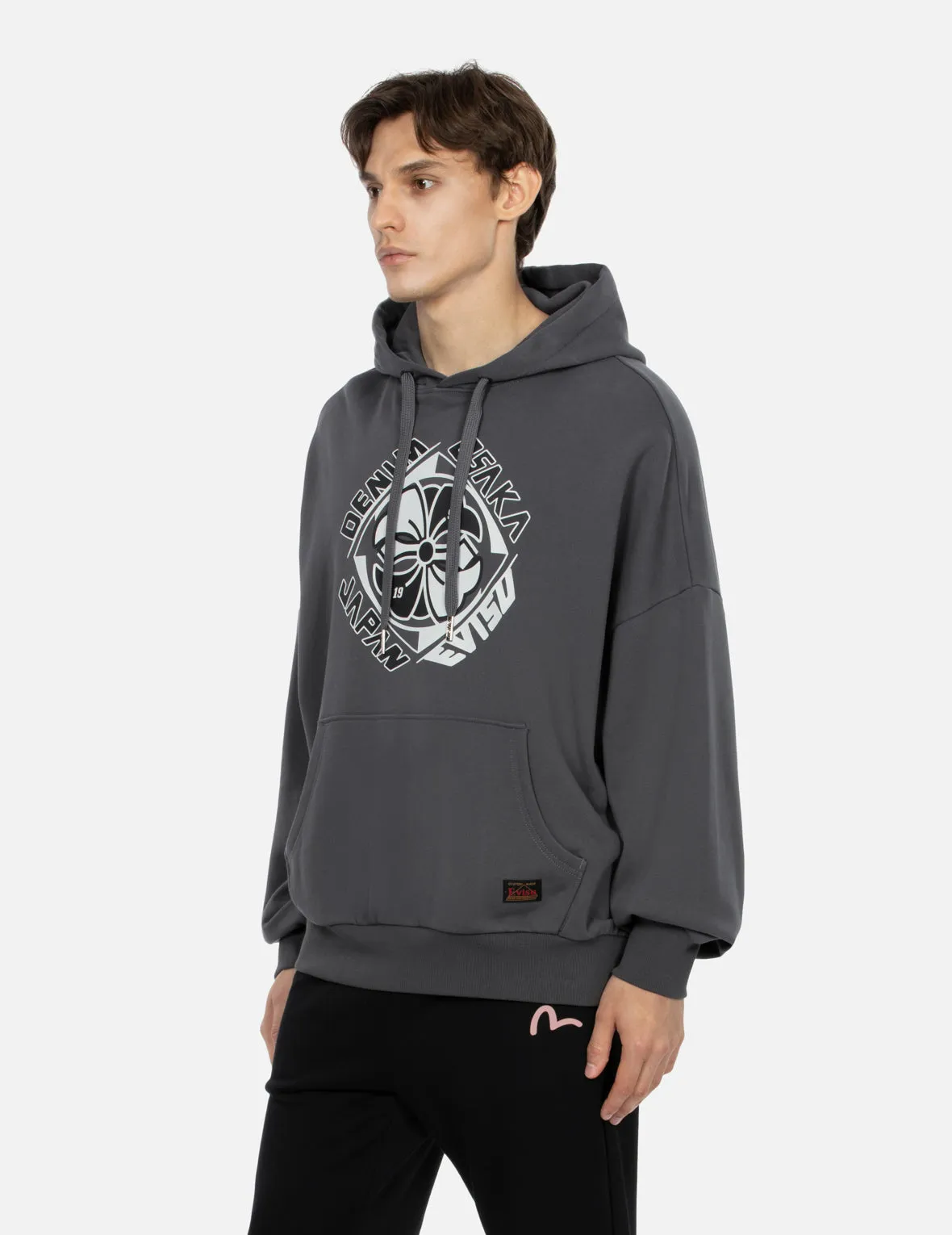 Kamon Print Loose Fit Hoodie