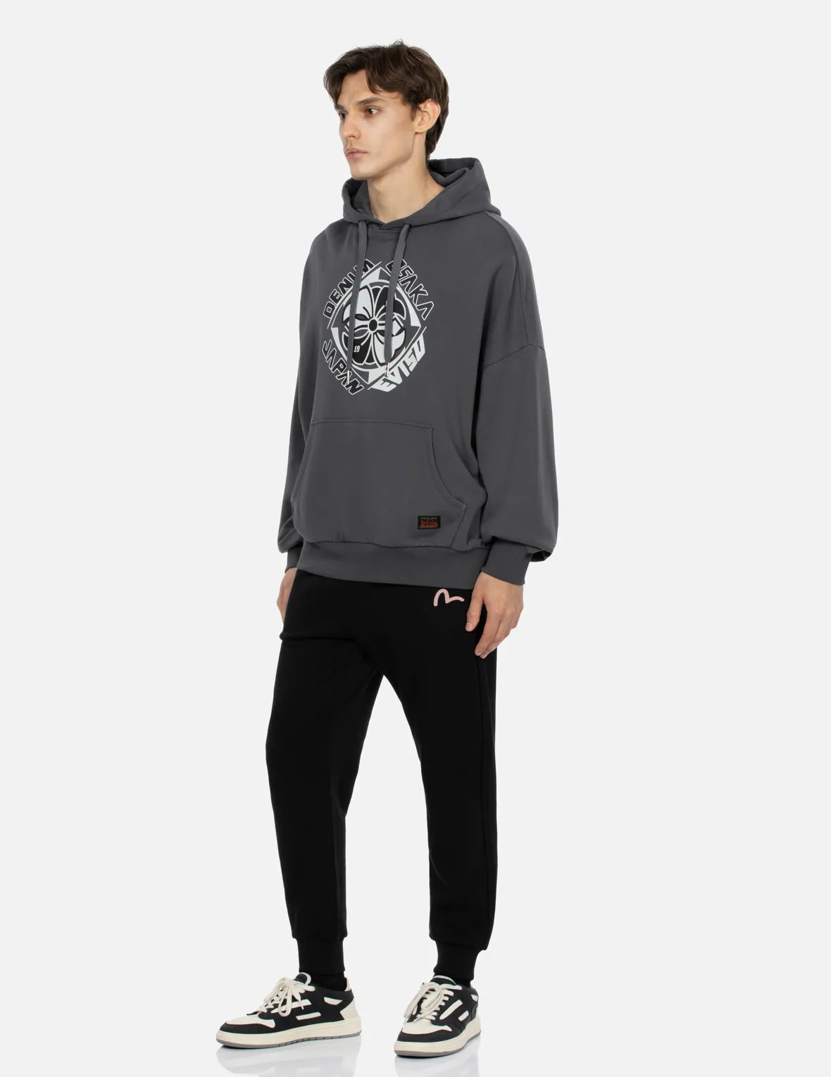 Kamon Print Loose Fit Hoodie