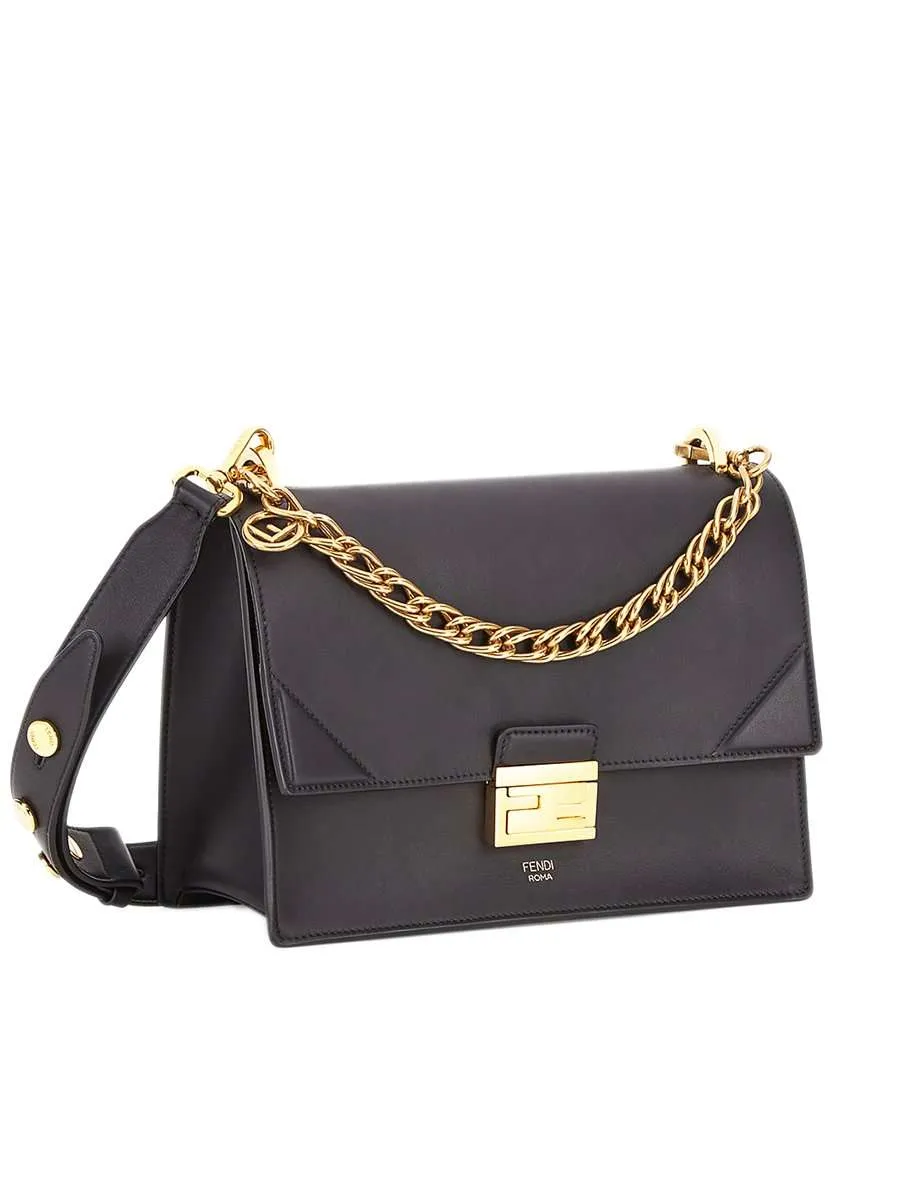 Kan U Medium Black Leather Shoulder Bag