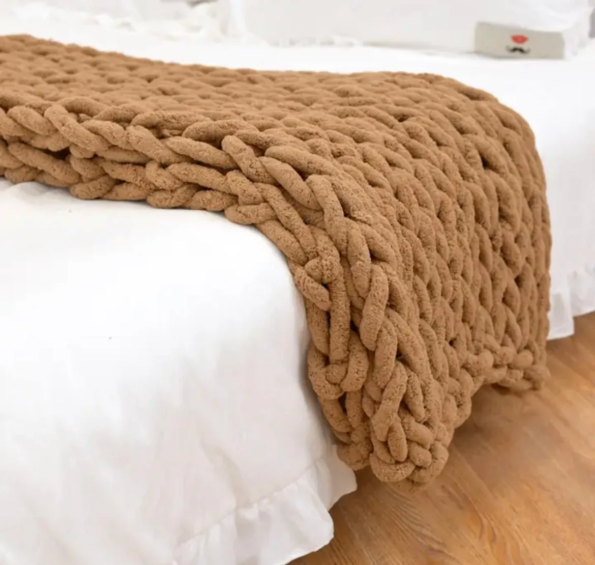 Large Knitted Chenille Throw Blanket