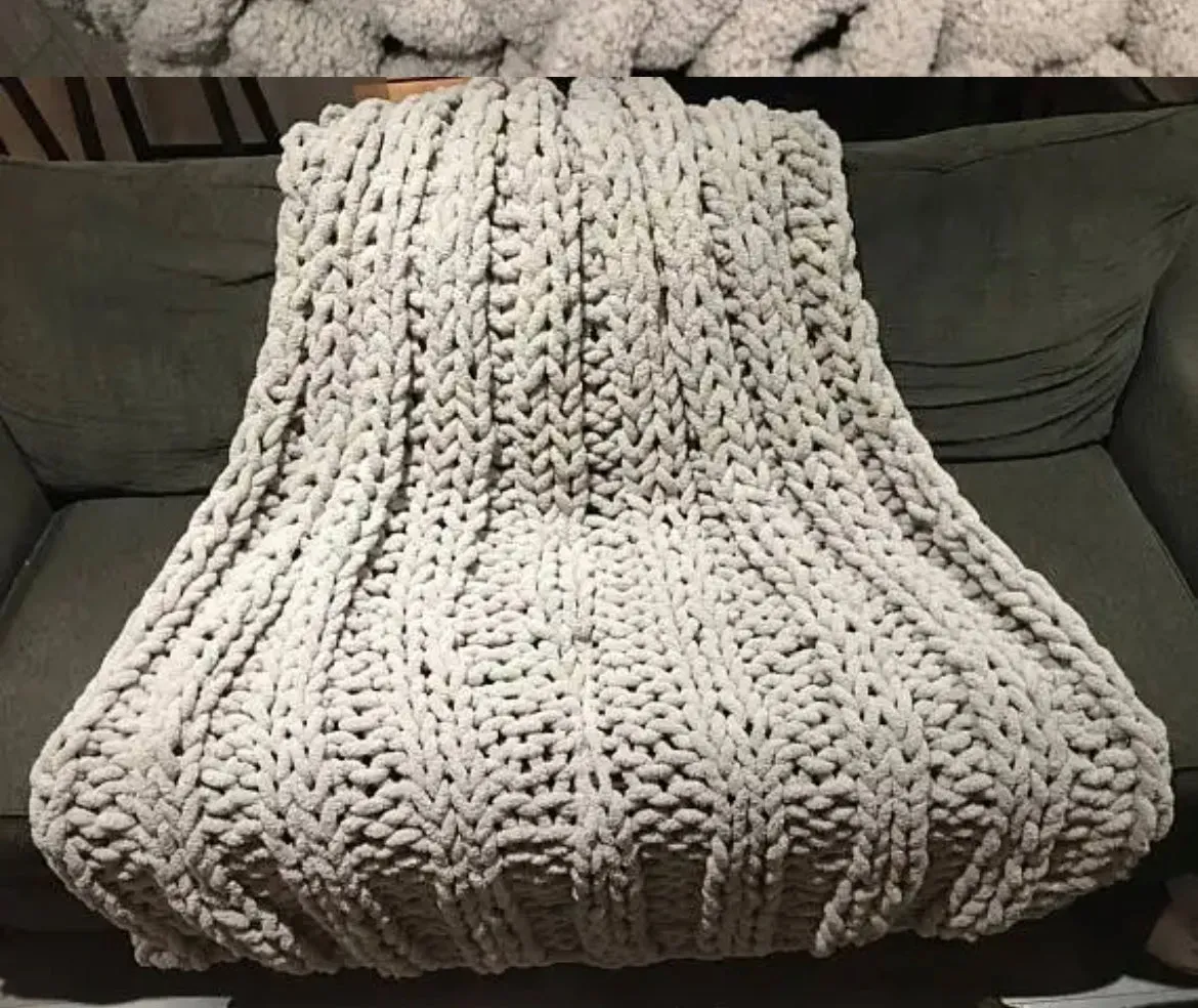 Large Knitted Chenille Throw Blanket