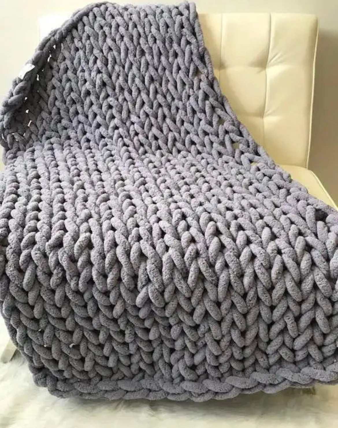 Large Knitted Chenille Throw Blanket