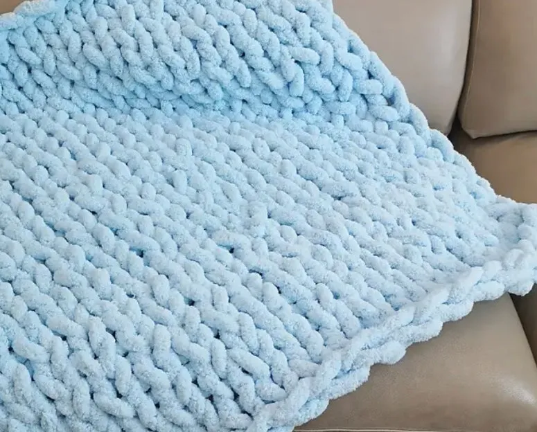 Large Knitted Chenille Throw Blanket