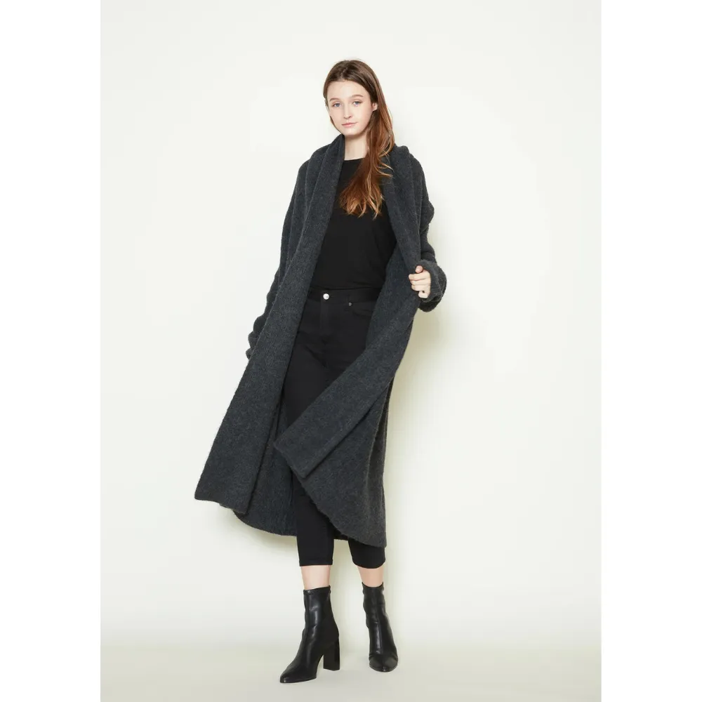 Look By M Collared Charcoal Long Cardigan (Women's)