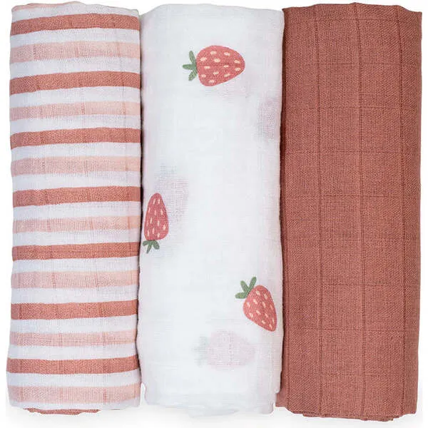 Lulujo Receiving Blanket, Strawberries (Pack of 3)