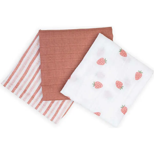 Lulujo Receiving Blanket, Strawberries (Pack of 3)