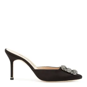 Manolo Blahnik Hangisimu 90 black satin mules