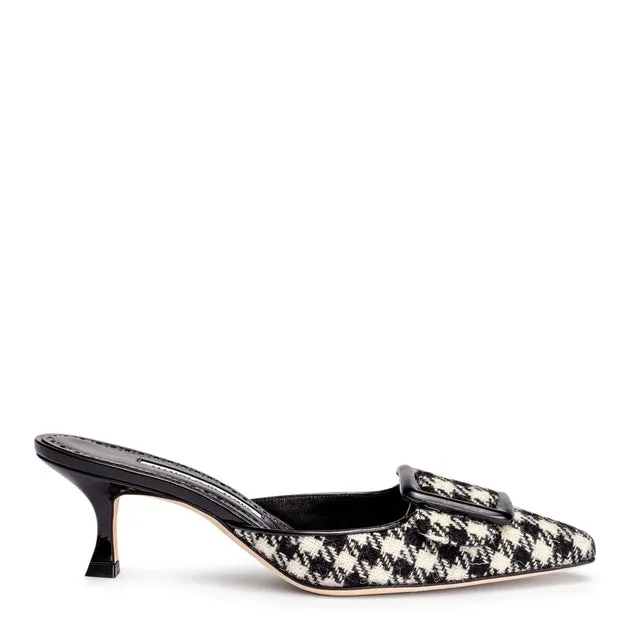 Manolo Blahnik Maysale 50 black and white tweed mules