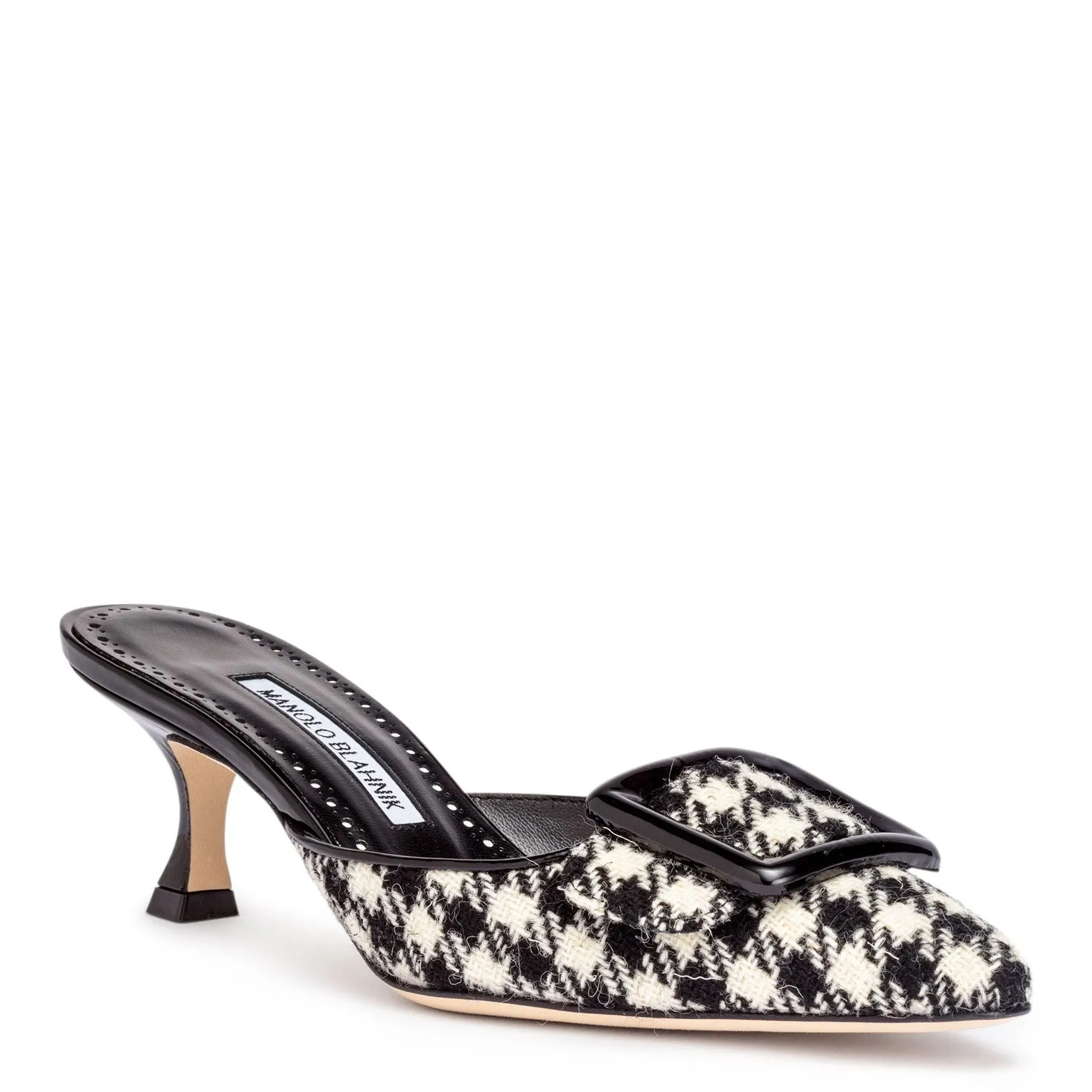 Manolo Blahnik Maysale 50 black and white tweed mules