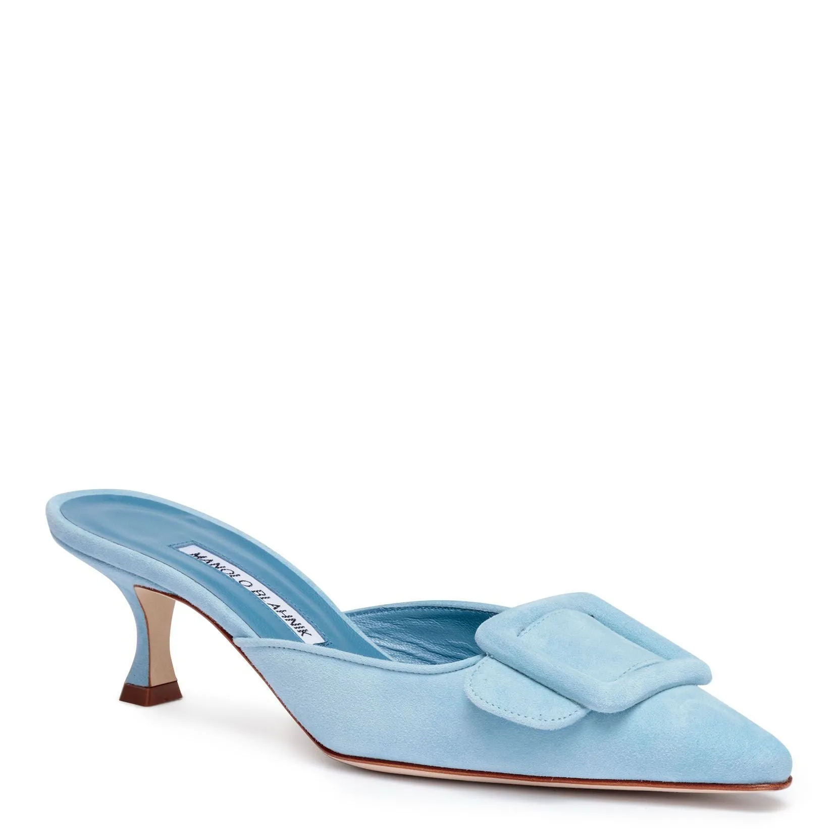 Manolo Blahnik Maysale 50 light blue suede mules