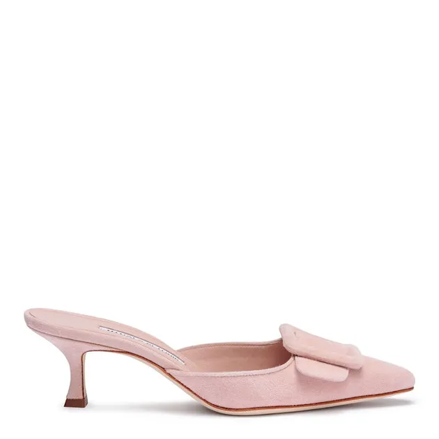 Manolo Blahnik Maysale 50 peonia pink suede mules