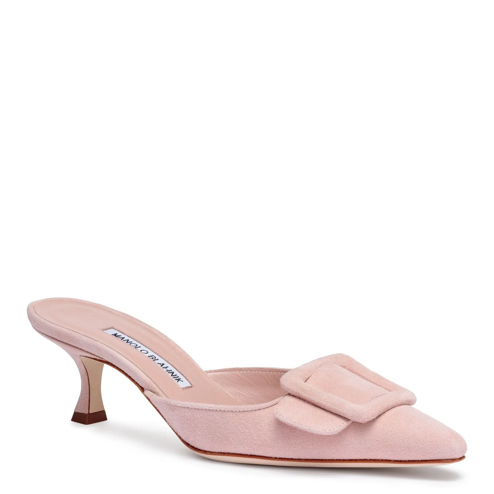 Manolo Blahnik Maysale 50 peonia pink suede mules