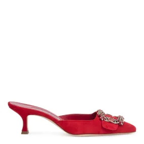 Manolo Blahnik Maysale 50 red suede crystal mules