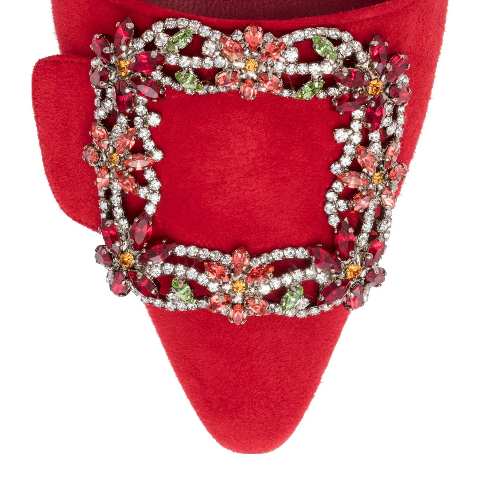 Manolo Blahnik Maysale 50 red suede crystal mules