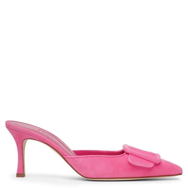 Manolo Blahnik Maysale 70 bright pink suede mules