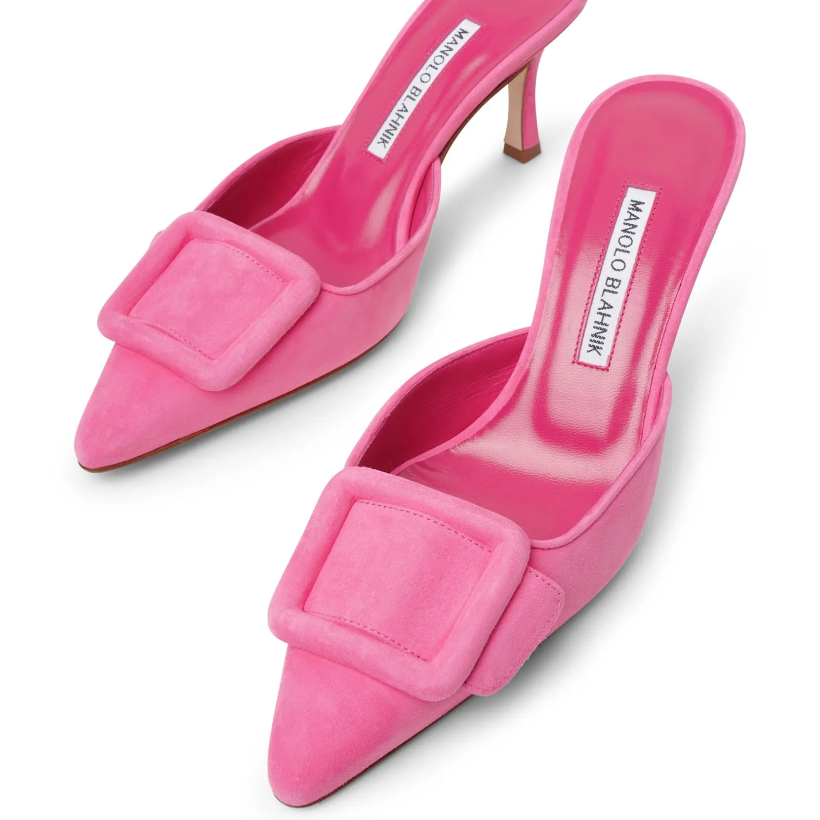 Manolo Blahnik Maysale 70 bright pink suede mules