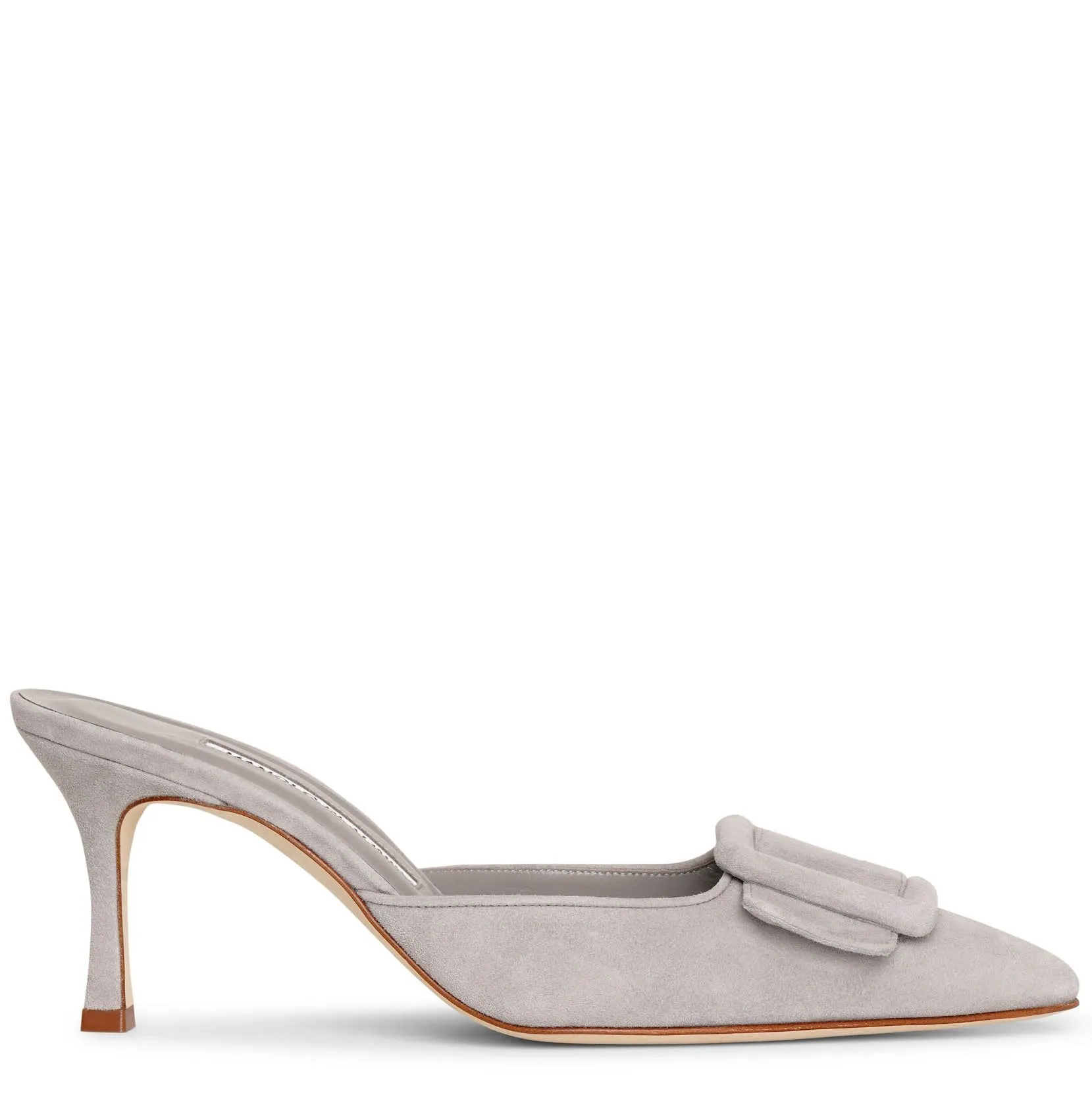 Manolo Blahnik Maysale 70 light grey suede mules