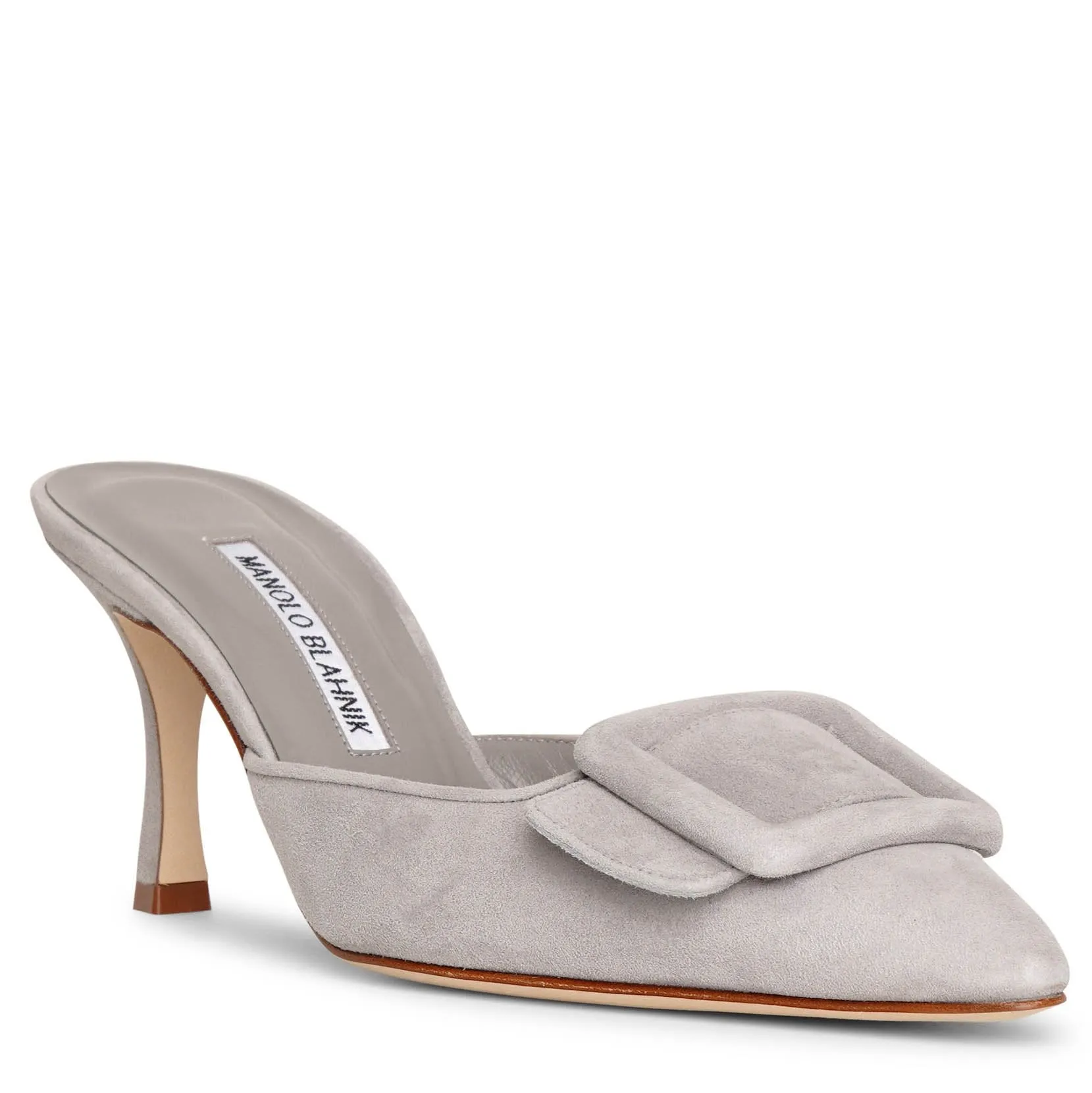 Manolo Blahnik Maysale 70 light grey suede mules