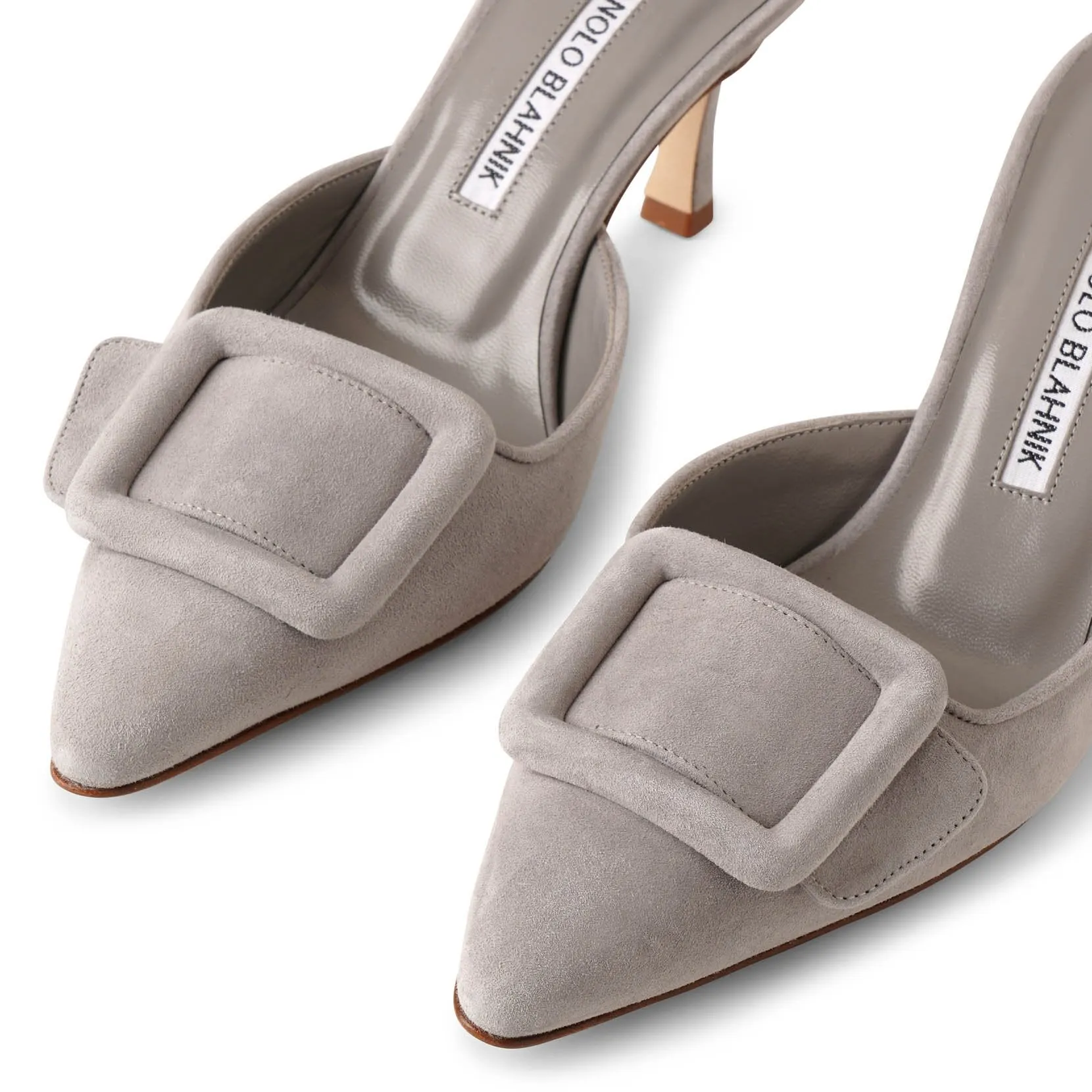 Manolo Blahnik Maysale 70 light grey suede mules