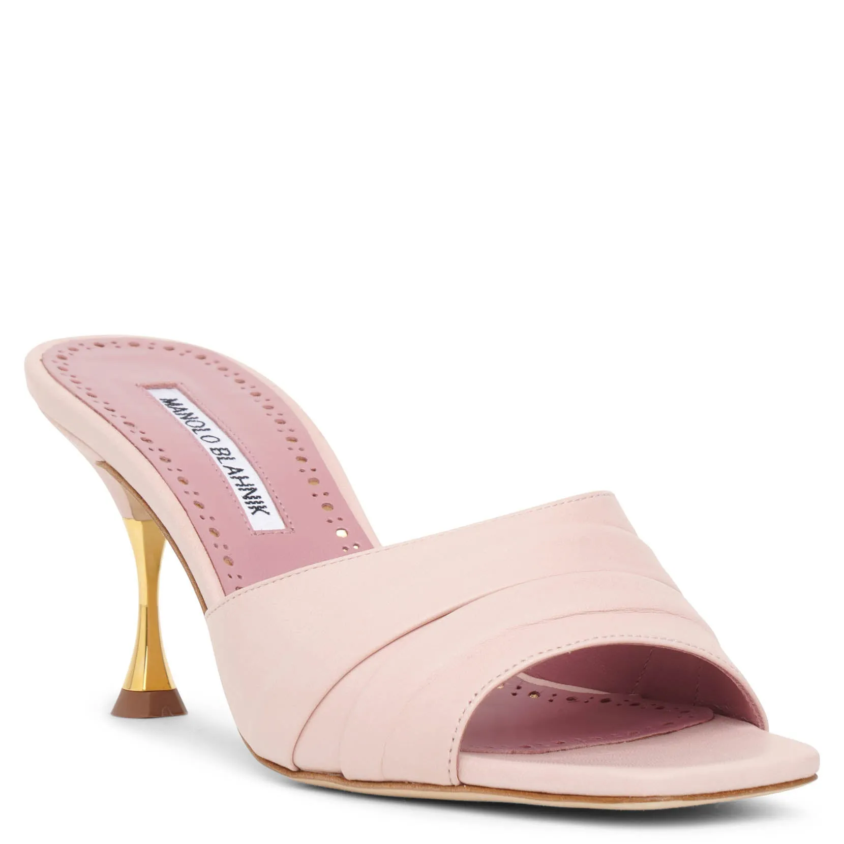 Manolo Blahnik Picoux 70 light pink leather mules