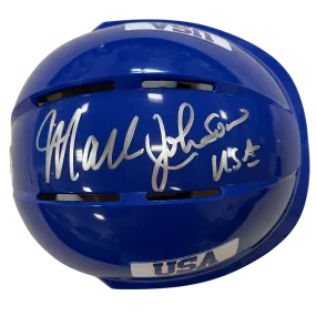 Mark Johnson Autographed Royal Blue Mini Helmet USA (Standard Number)