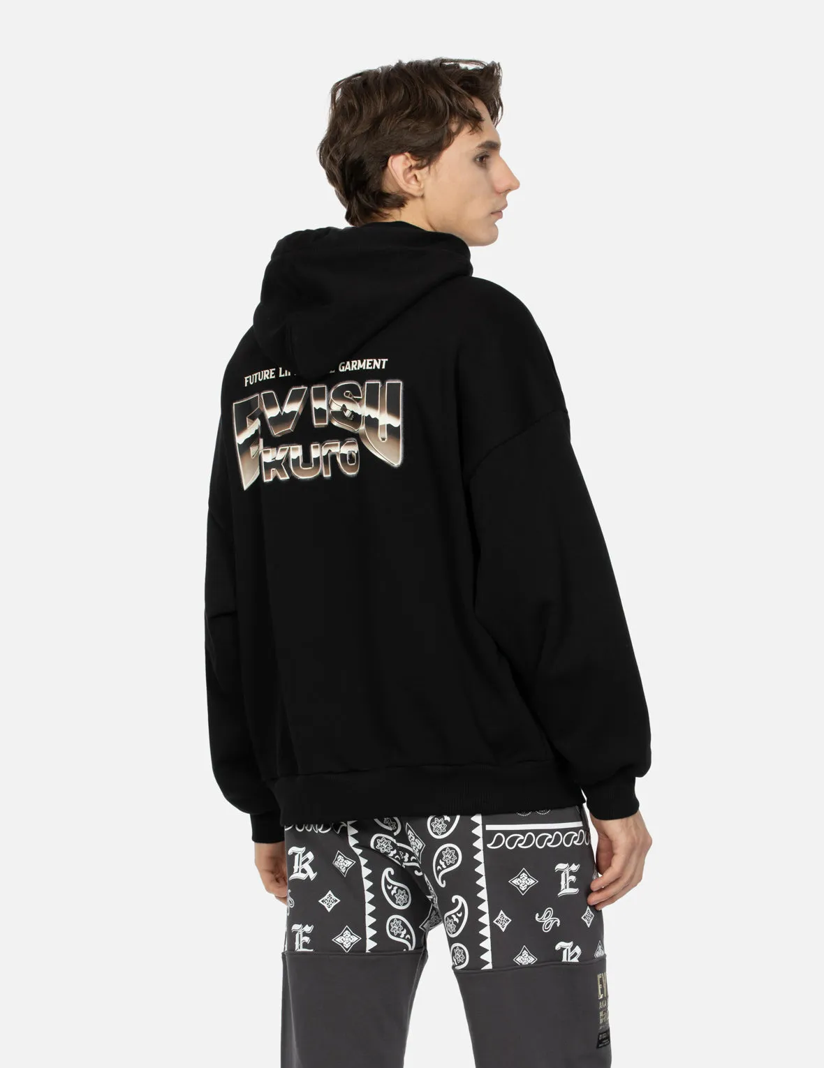 Metallic Effect Logo Print Oversized Hoodie