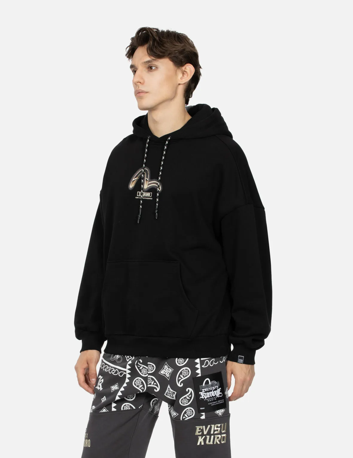 Metallic Effect Logo Print Oversized Hoodie